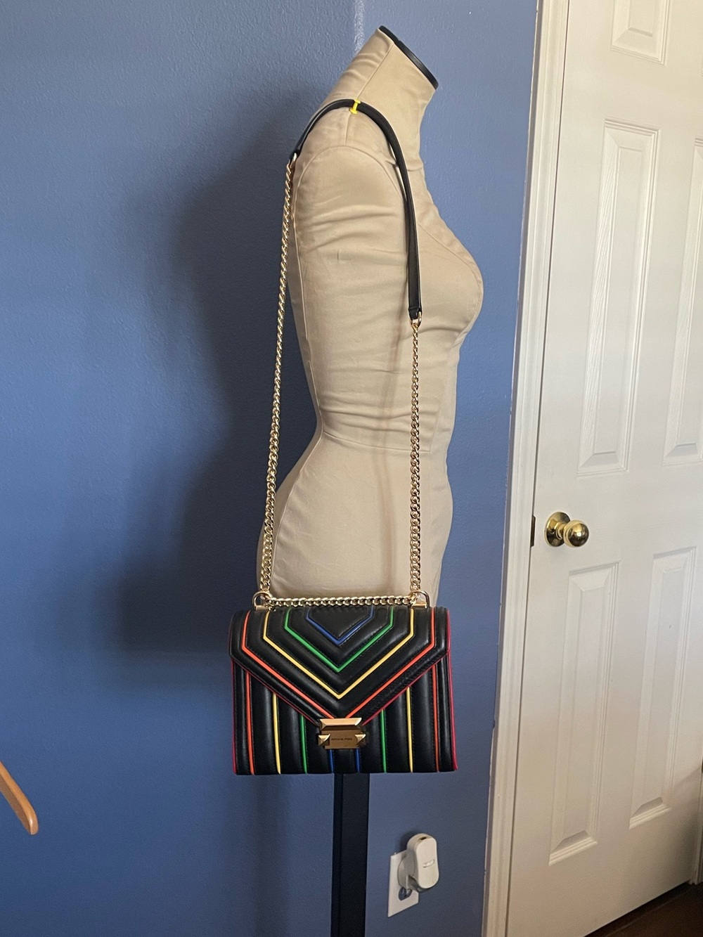 Michael Kors Black Striped Multicolor Whitney Bag - Picture 6 of 9